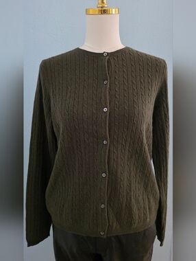 Lauren Ralph Lauren Classic Olive Cable-Knit Button Cardigan Sweater